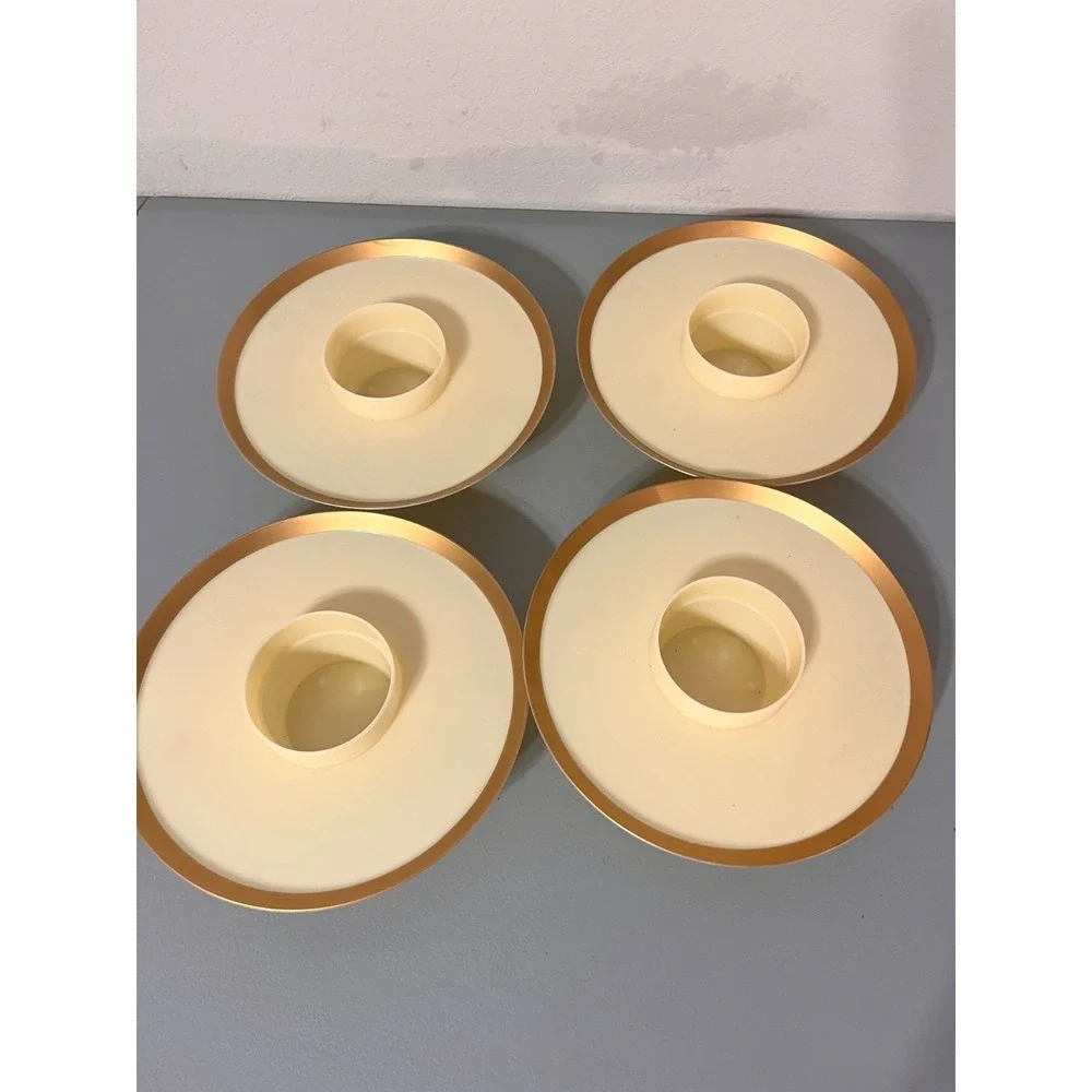 Retro Hi-Snack Party Plates Serv-Rite Set Of‎ 4 Matching Cream Gold Trim Retro